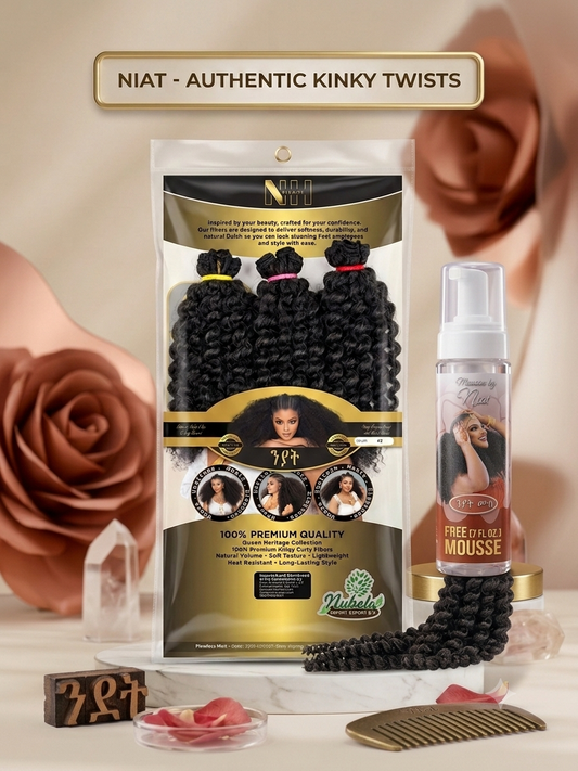 NIAT – Authentic Premium Kinky Twists / Kinky Curly Weft ንያት ኣርተፍሻል
